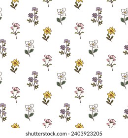 Seamless Pattern with Hand Drawn Flower Design on White Background