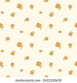 Seamless Pattern with Hand Drawn Flower Design on Light Yellow Background