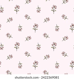 Seamless Pattern of Hand Drawn Flower Design on Light Pink Background