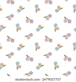 Seamless Pattern with Hand Drawn Flower Design on White Background