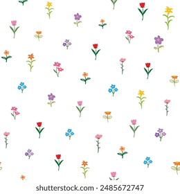 Seamless Pattern with Hand Drawn Flower Design on White Background