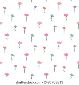Seamless Pattern of Hand Drawn Flower Design on White Background