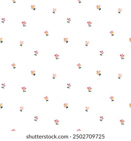 Seamless Pattern with Hand Drawn Flower Design on White Background