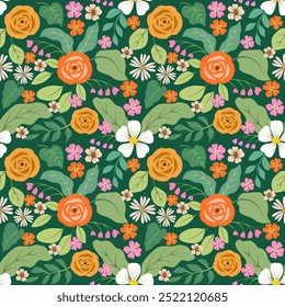 Padrão contínuo com flor desenhada à mão. Fundo para têxtil, papel de embrulho, moda, ilustração.