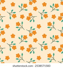 Padrão contínuo com flor desenhada à mão. Fundo para têxtil, papel de embrulho, moda, ilustração.