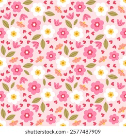 Seamless pattern with hand drawn flower. Background for textile, wrapping paper, fashion, illustration.