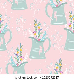 Seamless pattern with hand drawn flowers. 8 March. Vector illustration.