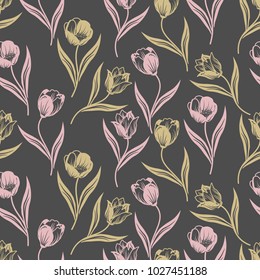 Seamless pattern with hand drawn flowers. 8 March. Vector illustration.