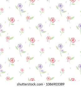 Seamless Pattern with Hand Drawn Flowers on White Background