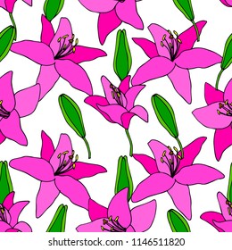 seamless pattern with hand drawn flowers