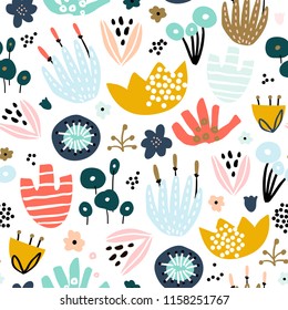 Seamless pattern with hand drawn flowers. Creative floral texture. Great for fabric, textile Vector Illustration