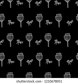 Seamless pattern with hand drawn flowers and birds. Can be used for wallpaper, poster design, wrapping paper, surface texture, web backgrounds, print on textile and covers. Vector illustration
