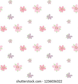 Seamless Pattern with Hand Drawn Flowers on White Background