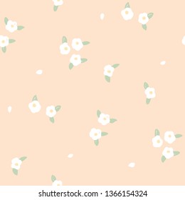 Seamless Pattern with Hand Drawn Flowers on Pastel Orange Background