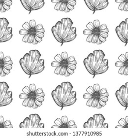 Seamless pattern with hand drawn flowers and leaves