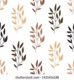 Seamless pattern with hand drawn flowers and leaves on a white background. Vector background fill.