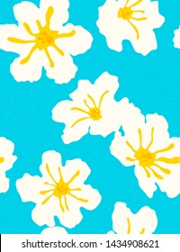 Seamless pattern of hand drawn flowers, flat minimal rerto/vintage vector, summer vibe feeling