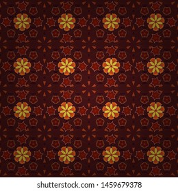 Seamless pattern with hand drawn flowers. Vector beautiful background of tiny flowers in red, orange and brown colors.