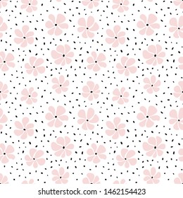 Seamless pattern with hand drawn flowers on white background. Vintage repeat background. Vector floral texture.