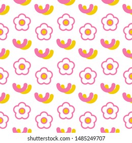 Seamless Pattern with Hand Drawn Flowers Art Design on White Background. Colorful vector illustration