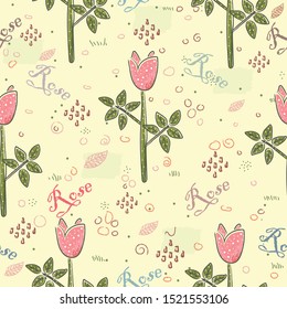 Seamless Pattern with Hand Drawn Flowers. Scandinavian Style. Vector Illustration