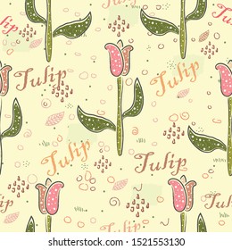 Seamless Pattern with Hand Drawn Flowers. Scandinavian Style. Vector Illustration