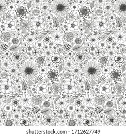 Seamless pattern with hand drawn flowers for design. 