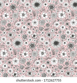 Seamless pattern with hand drawn flowers for design. 