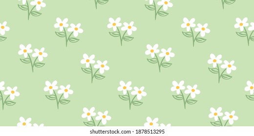 Patrón sin soldadura con flores dibujadas a mano sobre fondo verde