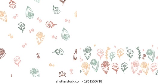 Seamless pattern hand drawn flowers for spring decoration. Doodle vector illustration. Isolated on white background. Stock illustration
