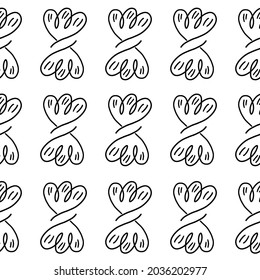 Patrón sin foco de flores dibujadas a mano negro sobre fondo blanco. Ilustración colorida del vector floral botánico