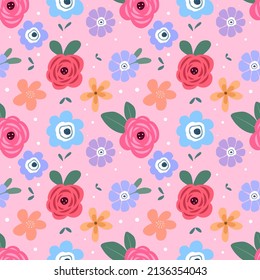Seamless pattern with hand drawn Flowers. Background for textile, wrapping paper, fashions, illustrations.