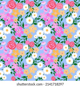 Seamless pattern with hand drawn Flowers. Background for textile, wrapping paper, fashions, illustrations.