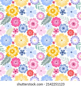 Seamless pattern with hand drawn Flowers. Background for textile, wrapping paper, fashions, illustrations.