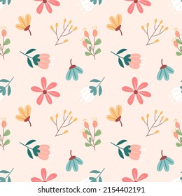 Seamless pattern with hand drawn flowers. Background for textile, wrapping paper, fashions, illustrations.