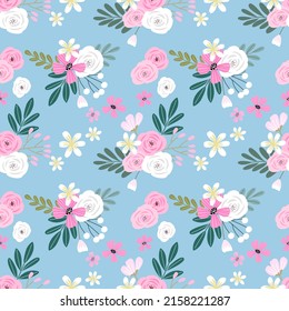 Seamless pattern with hand drawn flowers. Background for textile, wrapping paper, fashions, illustrations.