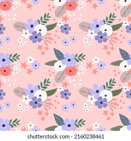 Seamless pattern with hand drawn flowers. Background for textile, wrapping paper, fashions, illustrations.
