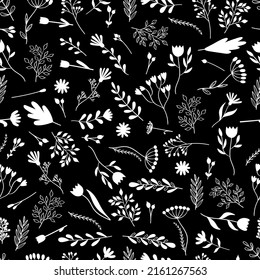 Seamless pattern with hand drawn flowers. Cute floral background. Texture for textile, wrapping, fabric, print, wallpaper. Vector illustration