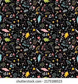 Patrón sin foco con flores dibujadas a mano. Fondo floral. Textura de moda para envoltura, tela, impresión, textil, papel pintado. Ilustración del vector