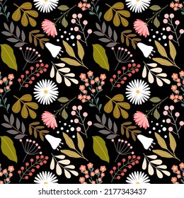 Nahtloses Muster mit handgezeichneten Blumen. Hintergrund für Textilien, Wickelpapier, Mode, Illustrationen.