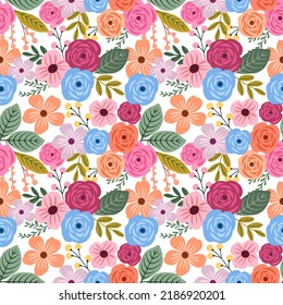 Seamless pattern with hand drawn flowers. Background for textile, wrapping paper, fashions, illustrations.