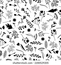 Seamless pattern with hand drawn flowers. Cute floral background. Trendy texture for wrapping, fabric, textile, wallpaper. Vector illustration