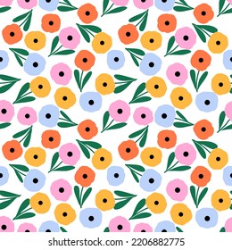 Seamless pattern with hand drawn flowers. Background for textile, wrapping paper, fashions, illustrations.