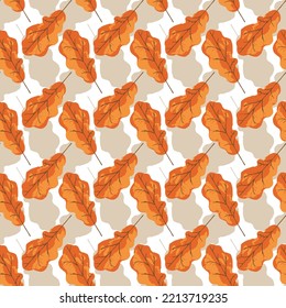 Seamless pattern with hand drawn flowers and berries,seamless pattern with orange, red, yellow autumn leaves. 