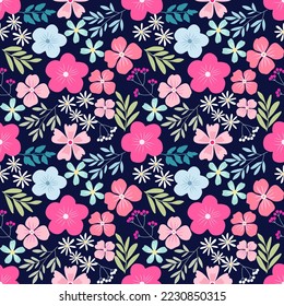Seamless pattern with hand drawn flowers. Background for textile, wrapping paper, fashions, illustrations.