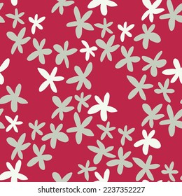 Seamless pattern with hand drawn flowers in Color of the year Viva Magenta for surface design and other design projects