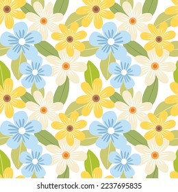 Seamless pattern with hand drawn flowers. Background for textile, wrapping paper, fashions, illustrations.