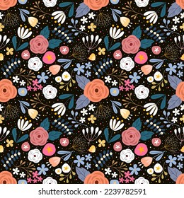 Seamless pattern with hand drawn flowers. Background for textile,wrapping paper,fashions,illustrations.
