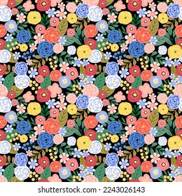 Seamless pattern with hand drawn flowers. Background for textile, wrapping paper, fashions, illustrations.