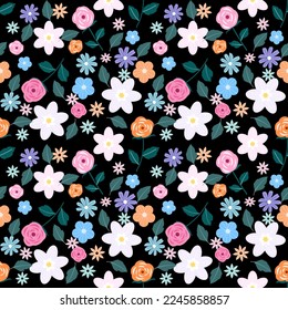 Seamless pattern with hand drawn flowers. Background for textile, wrapping paper, fashions, illustrations.